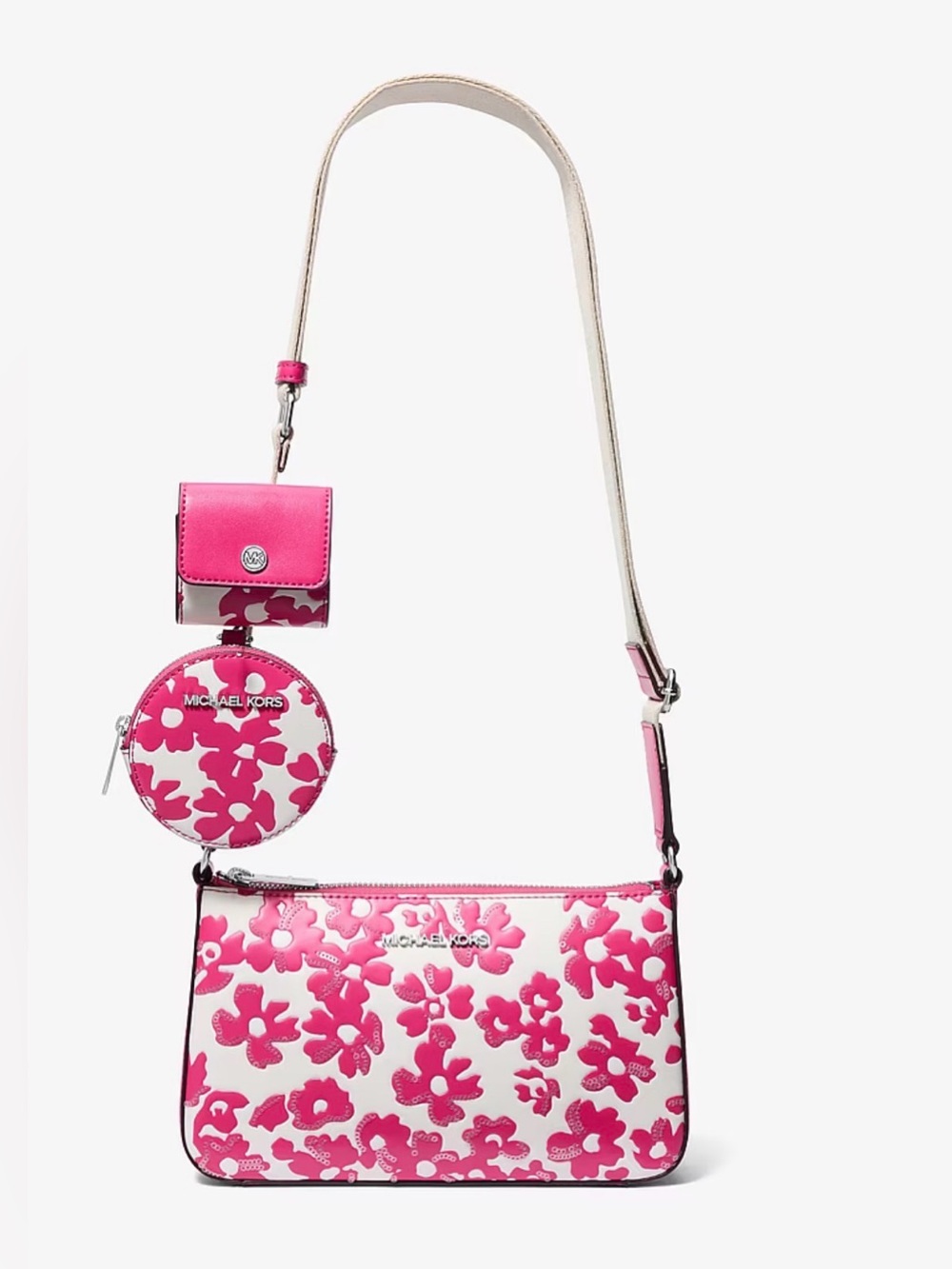 Michael Kors Dragonfruit Floral Print Crossbody Bag Coin Bag& Apple AirPods Case